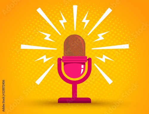 Microphone on yellow halftone background