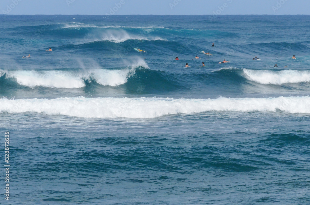 turbulent waves in Pacific Ocean.  Blue sea
