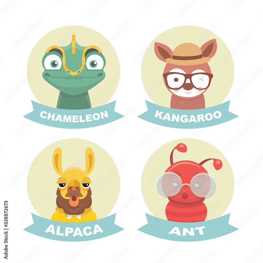 Fototapeta premium Collection Of Stickers Animals.