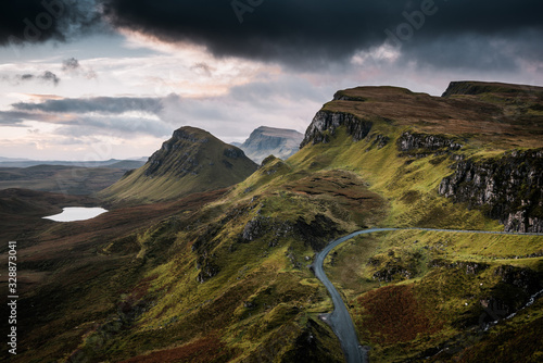 Cloudy and moody day at the Quiraing in Isle of Skye, Scotland