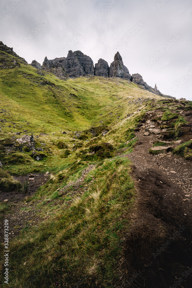 Hiking Path up the Old Man of Storr in the Isle of Skye