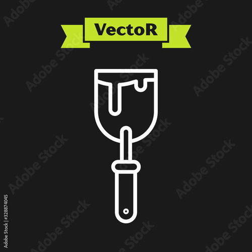 White line Putty knife icon isolated on black background. Spatula repair tool. Spackling or paint instruments. Vector Illustration