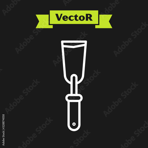 White line Putty knife icon isolated on black background. Spatula repair tool. Spackling or paint instruments. Vector Illustration