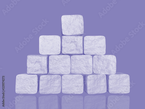 Wall of sugar cubes. Background from pieces of sugar. 3d illustration