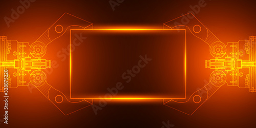 A robotic mechanical arm .Technology neon background .Computer aided design systems. Modern industrial technology - Vector illustration .	