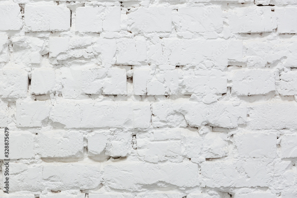 Fototapeta premium Brick wall painted with white paint background.