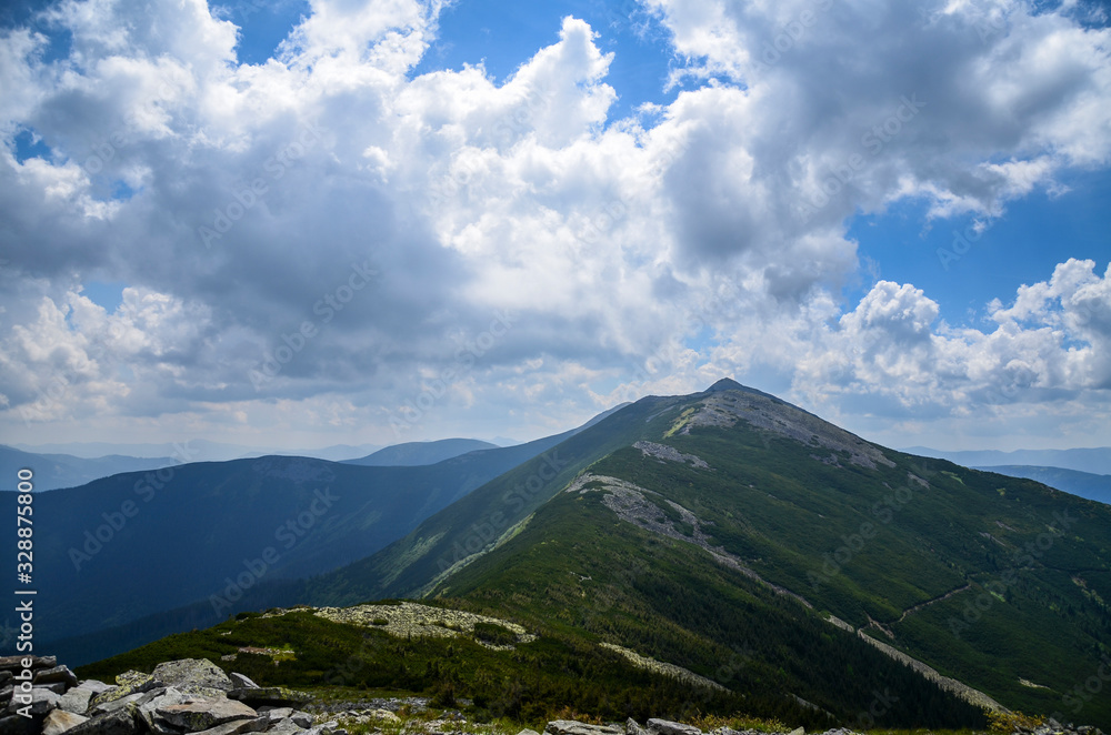 Mountain of Suvulya, the highest mountain of the region Gorgany. Fantastic view of Gorgany nature reserve - great concept of hiking in the mountains. Rest in the Carpathians Mountain of Suvulya, the highest mountain of the region Gorgany. Fantastic view of Gorgany nature reserve - great concept of hiking in the mountains. Rest in the Carpathians