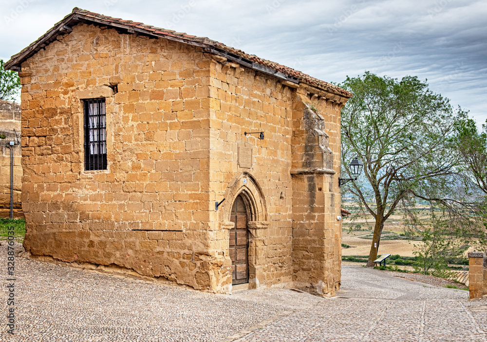 Gothic style door of the chapel in the Castle of San Vicente de la Sonsierra