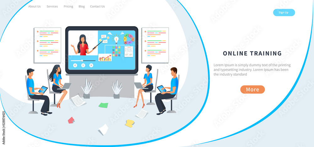 Vector concept online education, business training courses, distance lesson service. E-learning, video tutorials, internet training. Landing page template, can use for web, banner, poster, mobile app Vector concept online education, business training courses, distance lesson service. E-learning, video tutorials, internet training. Landing page template, can use for web, banner, poster, mobile app