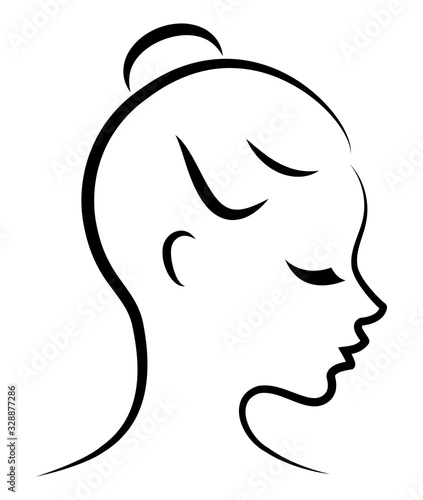 Silhouette of a sweet lady. The girl shows her hair on medium and long hair. Suitable for logo, advertising. Vector illustration.