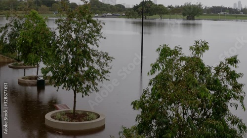 Gold Coast floods at emerald lakes caused by consistent rain downpours on the Gold Coast, Queensland, Australia photo