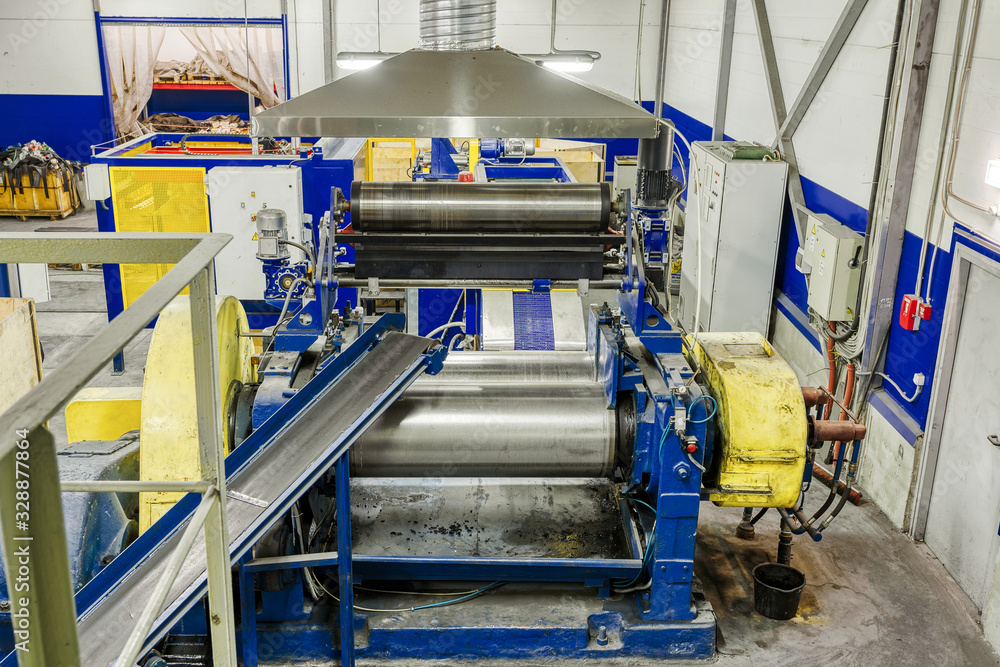 Factory for the production of conveyor belts. Factory for the production of conveyor belts.