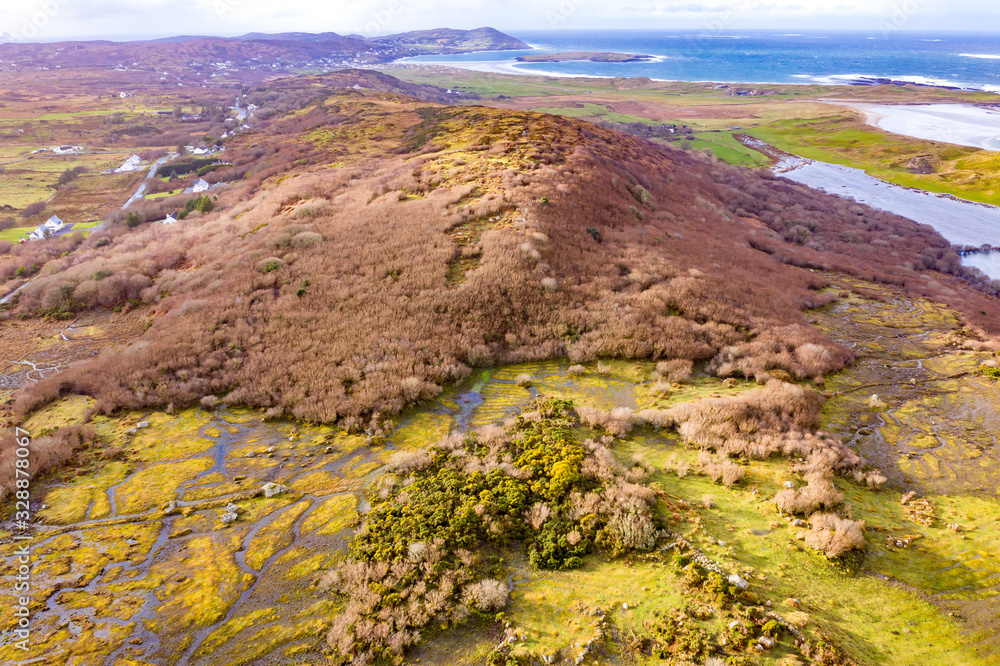Obraz premium Aerial view of Cashelgolan hill by Portnoo in County Donegal - Ireland