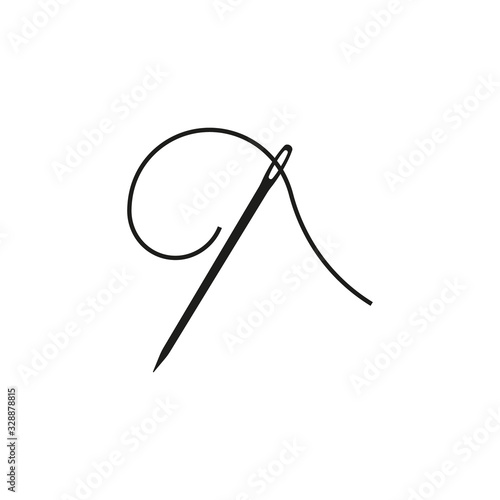 Needle for sewing icon.  Sewing needle with thread glyph icon. Vector. Isolated.