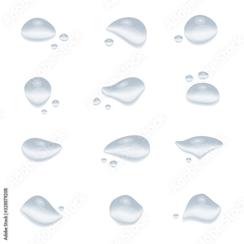 realistic water drop vectors isolated on white background, element design, clear drop splash and rainy crystal illustration ep22