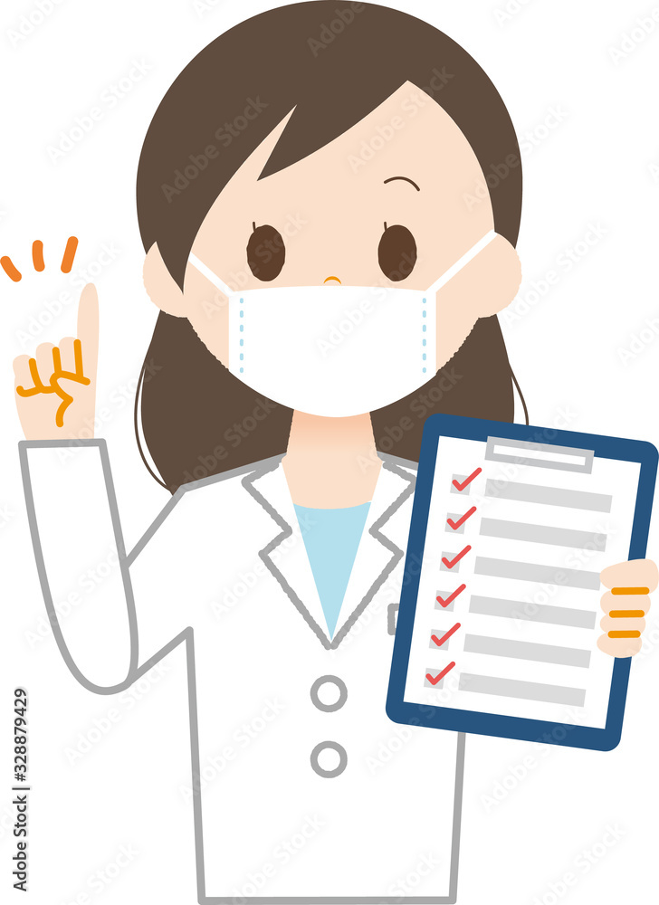 女性　白衣　マスク　チェック