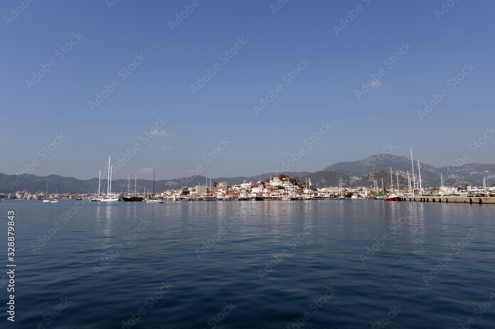 View of the city of Marmaris from the sea. Turkey