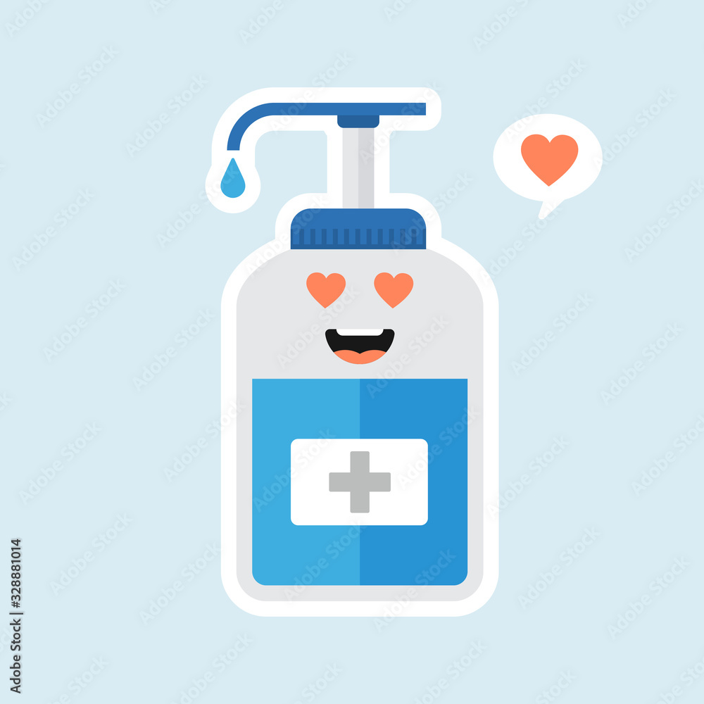 ute and kawaii disinfection or and sanitizer bottle, washing gel. Vector illustration suitable for hygiene, disinfect, medical, clean life, anti virus, bacteria, health care, disease spread, germs ute and kawaii disinfection or and sanitizer bottle, washing gel. Vector illustration suitable for hygiene, disinfect, medical, clean life, anti virus, bacteria, health care, disease spread, germs