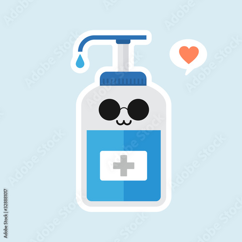 ute and kawaii disinfection or and sanitizer bottle, washing gel. Vector illustration suitable for hygiene, disinfect, medical, clean life, anti virus, bacteria, health care, disease spread, germs