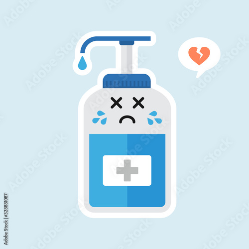 ute and kawaii disinfection or and sanitizer bottle, washing gel. Vector illustration suitable for hygiene, disinfect, medical, clean life, anti virus, bacteria, health care, disease spread, germs