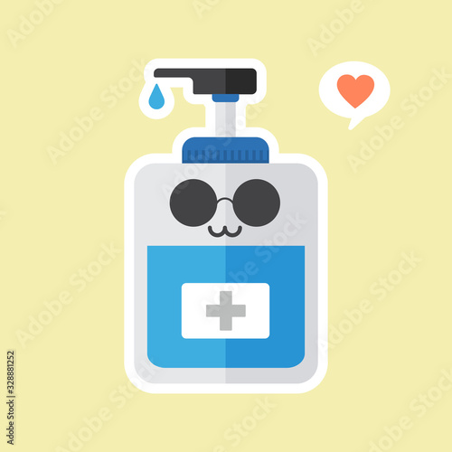 ute and kawaii disinfection or and sanitizer bottle, washing gel. Vector illustration suitable for hygiene, disinfect, medical, clean life, anti virus, bacteria, health care, disease spread, germs