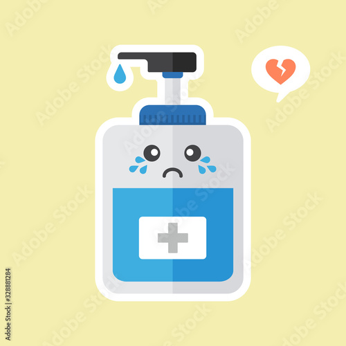 ute and kawaii disinfection or and sanitizer bottle, washing gel. Vector illustration suitable for hygiene, disinfect, medical, clean life, anti virus, bacteria, health care, disease spread, germs