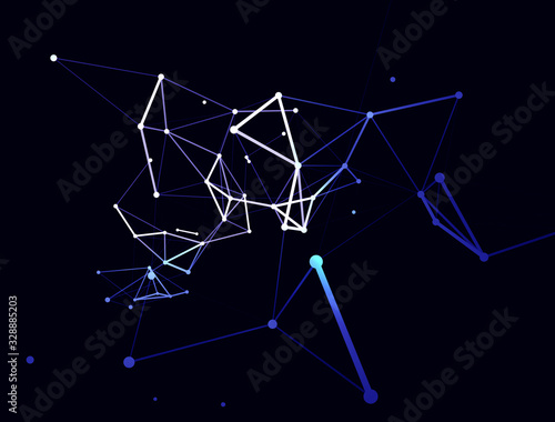 Trendy line art icon with blue dots on dark background. Decorative backdrop. Business concept. Abstract geometric pattern. Black design element. Trendy decor © graffiti2108