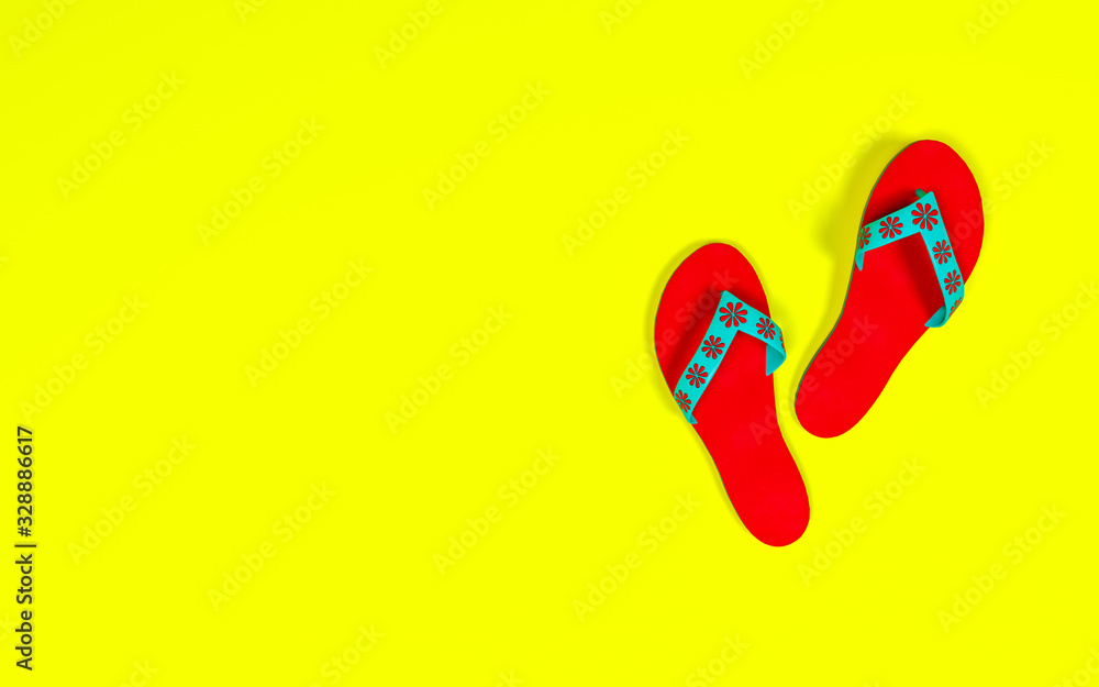 Rubber slippers on pastel background. Rubber slippers on pastel background.
