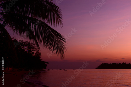 Beautiful sunset at the beach in the tropics. Sky and ocean