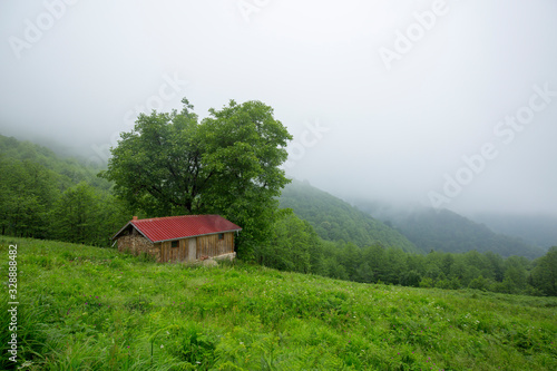 Summer village farm houses view. turkish village from trabzon 