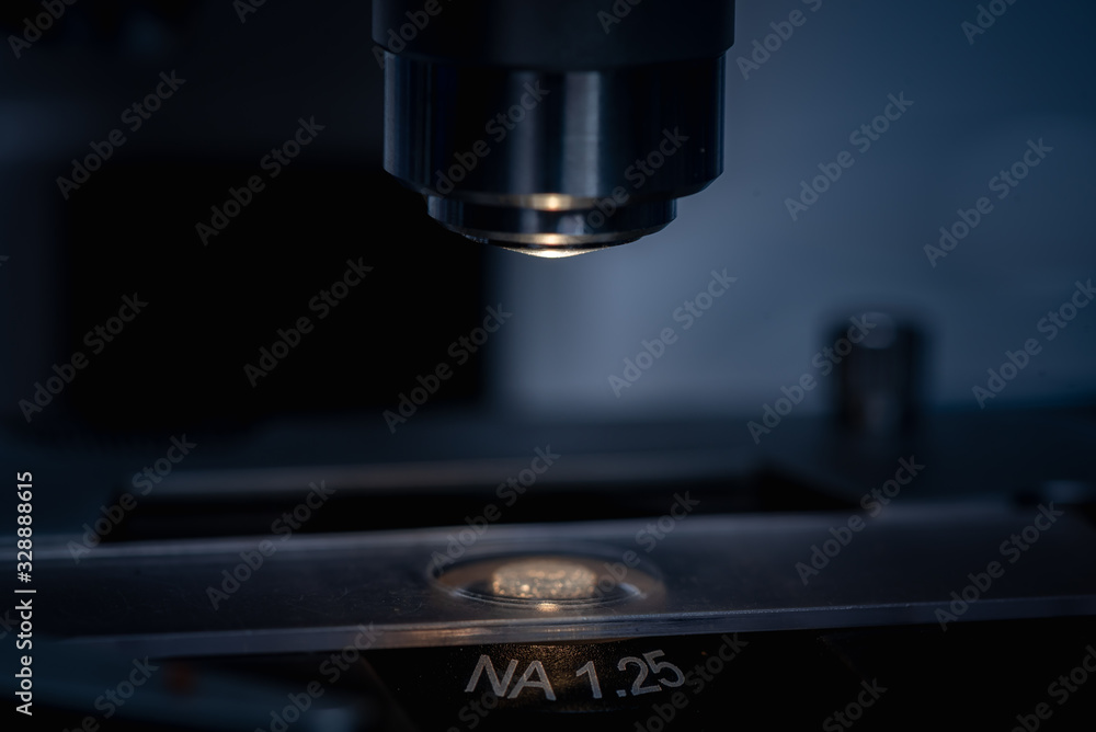 Fototapeta premium Closeup of Scientific microscope data analysis in the laboratory