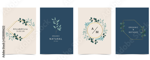 Collection of natural background set with leaf,geometric.Editable vector illustration for website, invitation,postcard and sticker