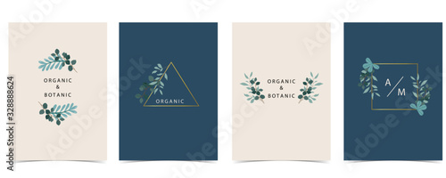 Collection of natural background set with leaf,geometric.Editable vector illustration for website, invitation,postcard and sticker