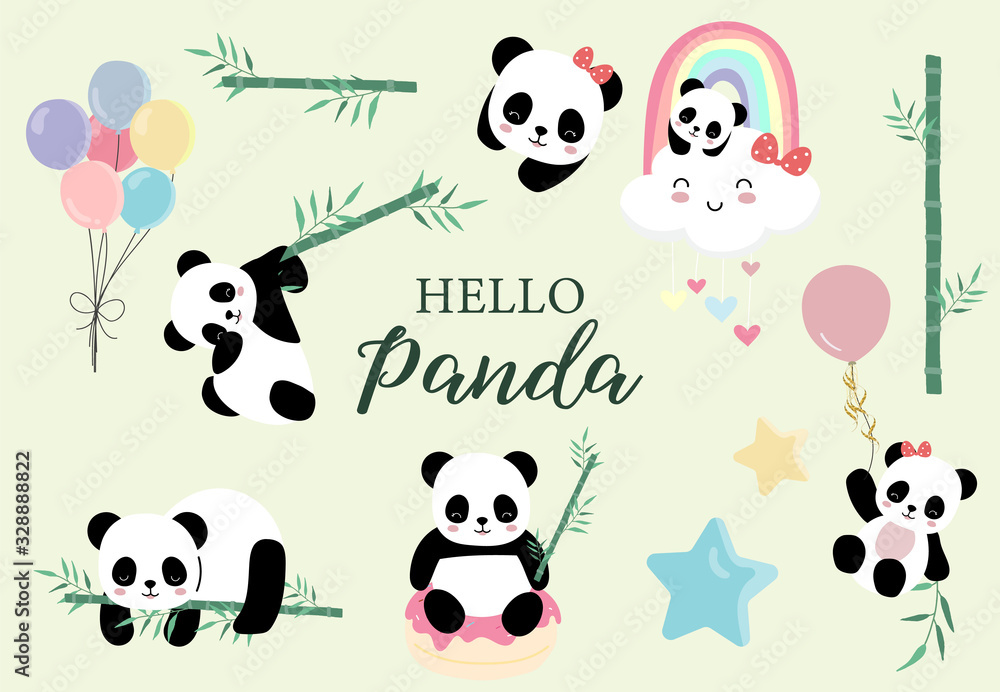 Pastel animal set with panda,rainbow,balloon,heart illustration for sticker,postcard,birthday invitation.Editable element Pastel animal set with panda,rainbow,balloon,heart illustration for sticker,postcard,birthday invitation.Editable element