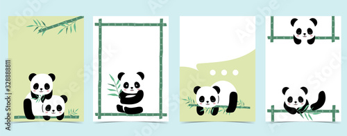 Collection of panda background set with bamboo, rainbow,balloon.Editable vector illustration for website, invitation,postcard and sticker