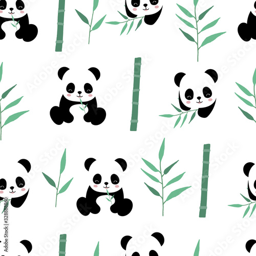 Cute safari background with panda,bamboo.Vector illustration seamless pattern for background,wallpaper,frabic.include wording wild and free.Editable element