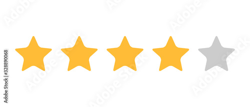 Four stars, customer quality symbol, vector product rating review flat icon for hotel, restaurant etc