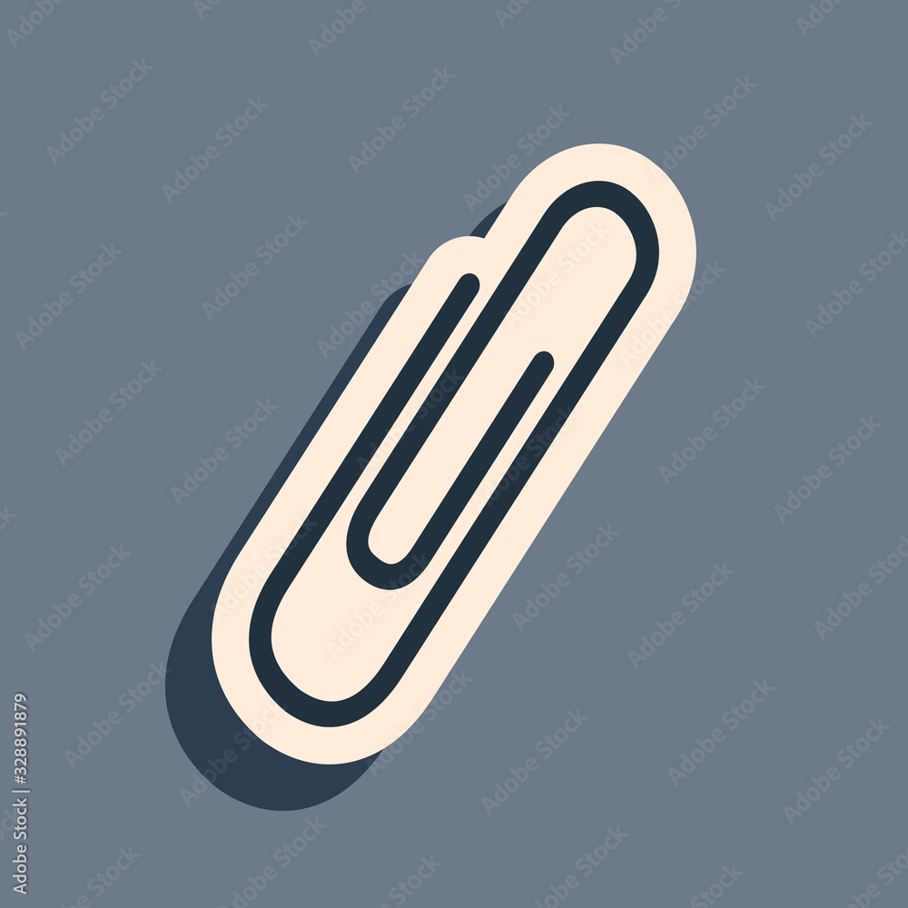 Black Paper clip icon isolated on grey background. Long shadow style. Vector Illustration Black Paper clip icon isolated on grey background. Long shadow style. Vector Illustration