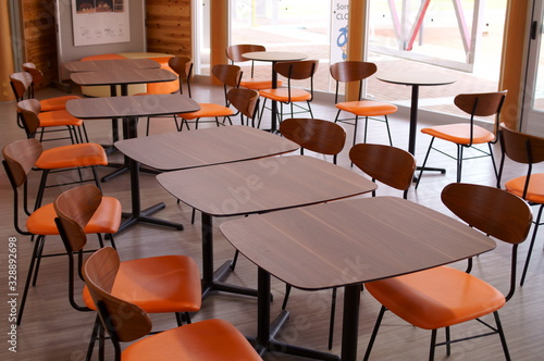 Tables and seats in cafe