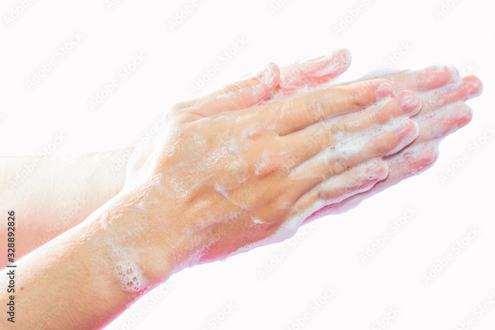 Step 1 Hand washing medical procedure. Isolated on white background. Step 1 Hand washing medical procedure. Isolated on white background.