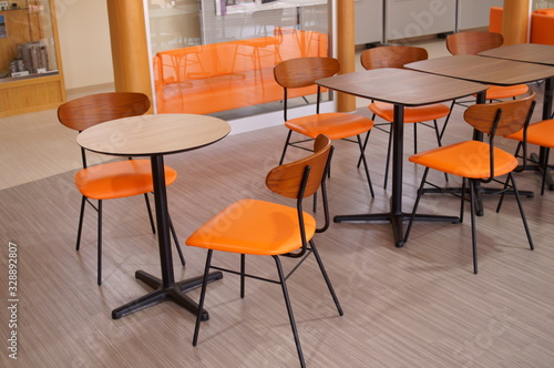 Tables and seats in cafe