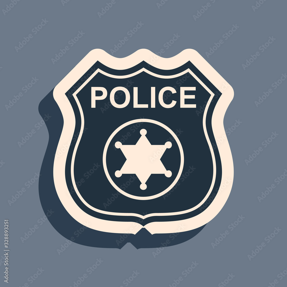 Black Police badge icon isolated on grey background. Sheriff badge sign. Long shadow style. Vector Illustration Black Police badge icon isolated on grey background. Sheriff badge sign. Long shadow style. Vector Illustration