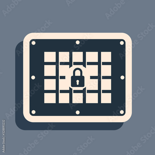 Black Prison window icon isolated on grey background. Long shadow style. Vector Illustration