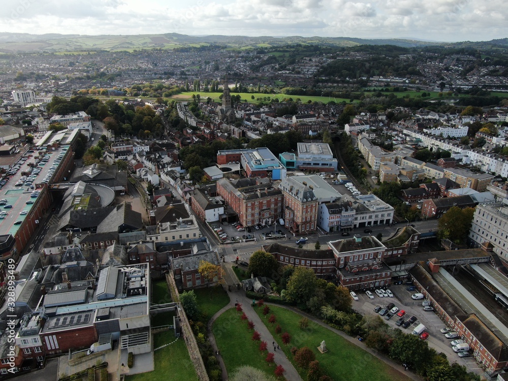 an aerial view of Exeter City centre , Devon , England, UK
