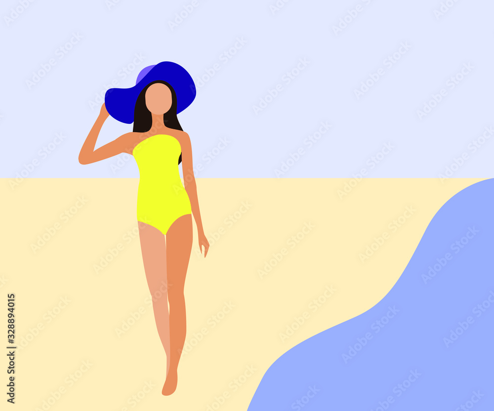Vector illustration, woman on the beach in a swimsuit