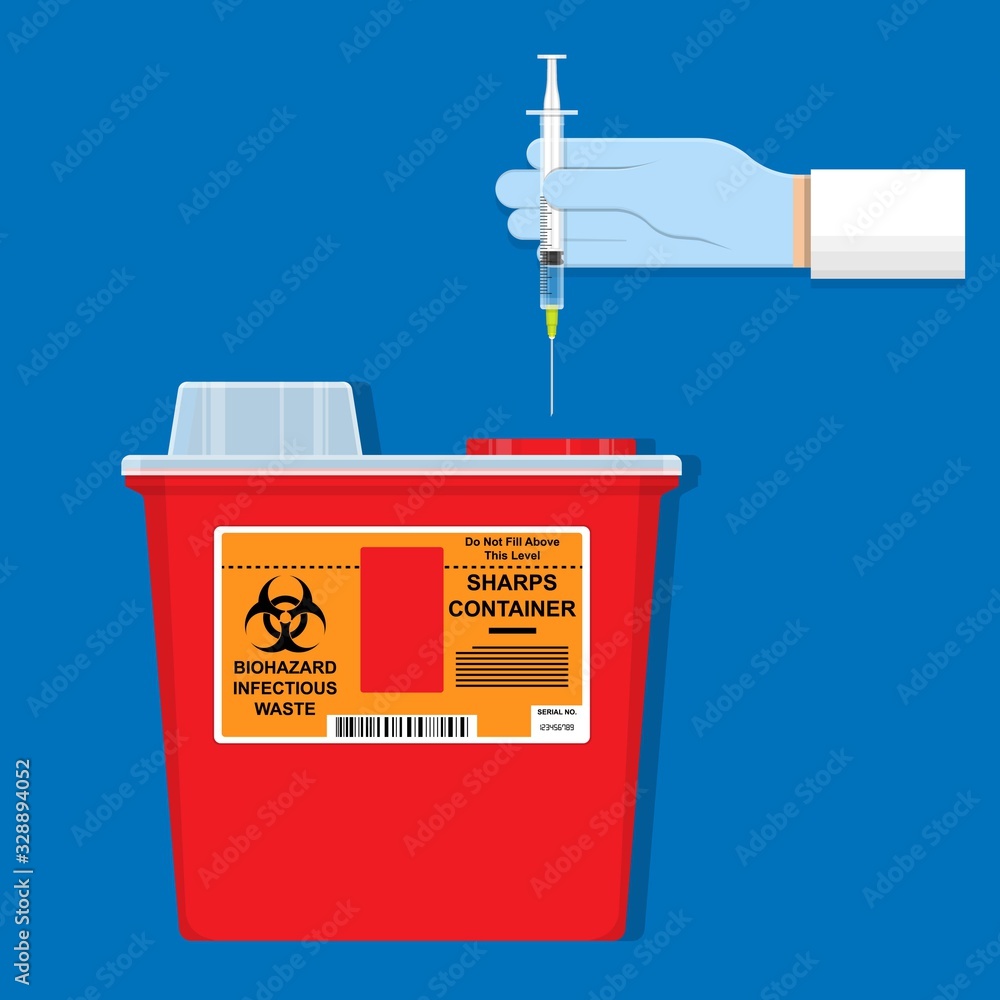 Sharps container HIV trash toxic risk care nurse label caution blood