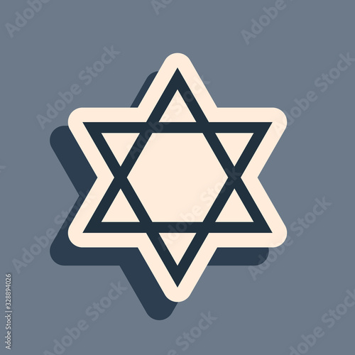 Black Star of David icon isolated on grey background. Jewish religion symbol. Long shadow style. Vector Illustration