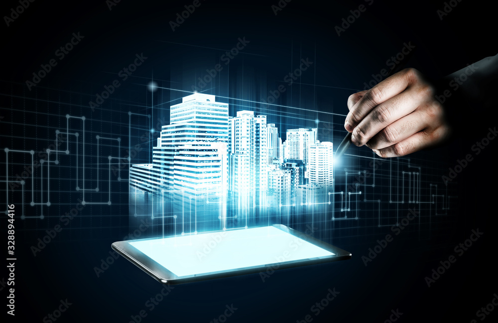 © InfiniteFlow - Innovated building architecture and engineering showing by future construction design. Modern real estate and property development concept.