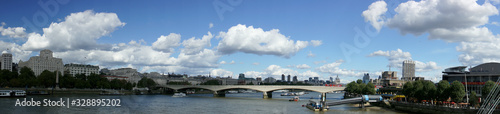 panoramic view of the River Thames showing bridge and skyline