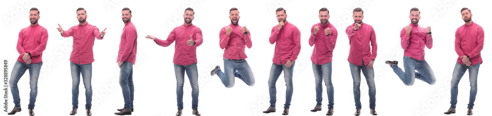 Fototapeta premium collage of photos of a handsome man in a red shirt